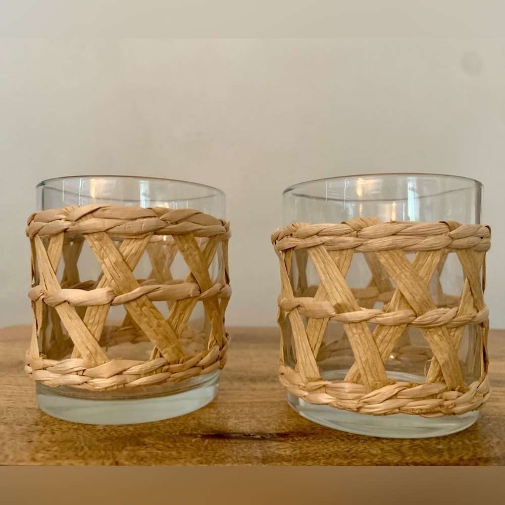 Drinking Glasses, Hand-Woven Lattice, Glass Paper Yarn, Tan, 2